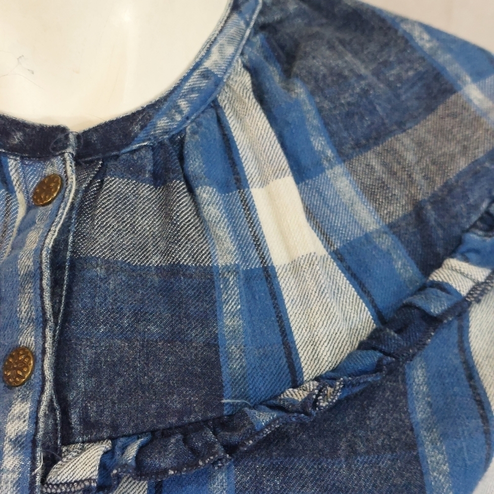 Reba Blue Flannel Blouse Sz M Snap Button Front 100% Cotton - Picture 2 of 12